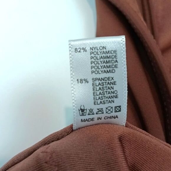 Womens Chocolate Brown Plunge Neckline One-Piece Swimsuit sz XL - Picture 10 of 11